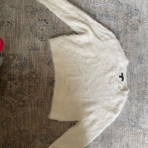 long sleeve white furry crop sweater